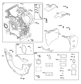 Cylinder Group Diagram and Parts List for 613477-0283-J1 400000 - 699999 Briggs and Stratton Engine
